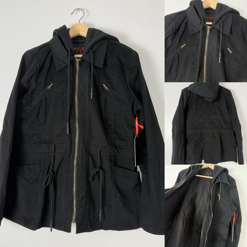 Black Label C'est Toi Women's Black Drawstring Andrak Hoodie Jacket Large‎ NWT